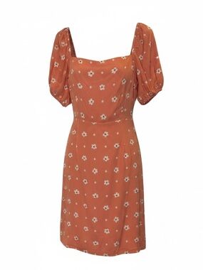 O’Neill Floral Smocked Mini Dress XL NWT Puff Sleeve Coral Orange Daisy print